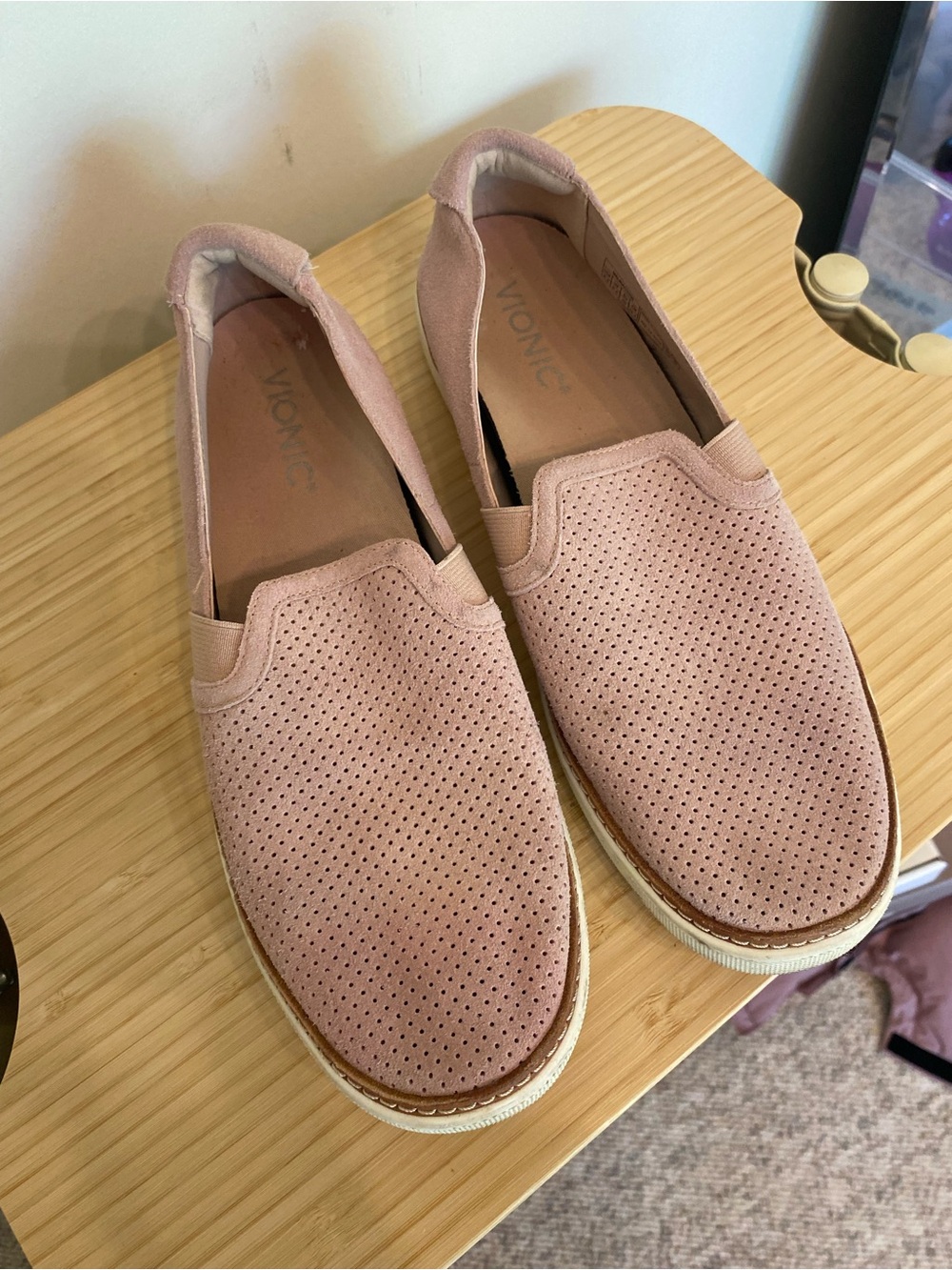 Vionic Women's Perforated Slip-On Loafers in Dusty Rose